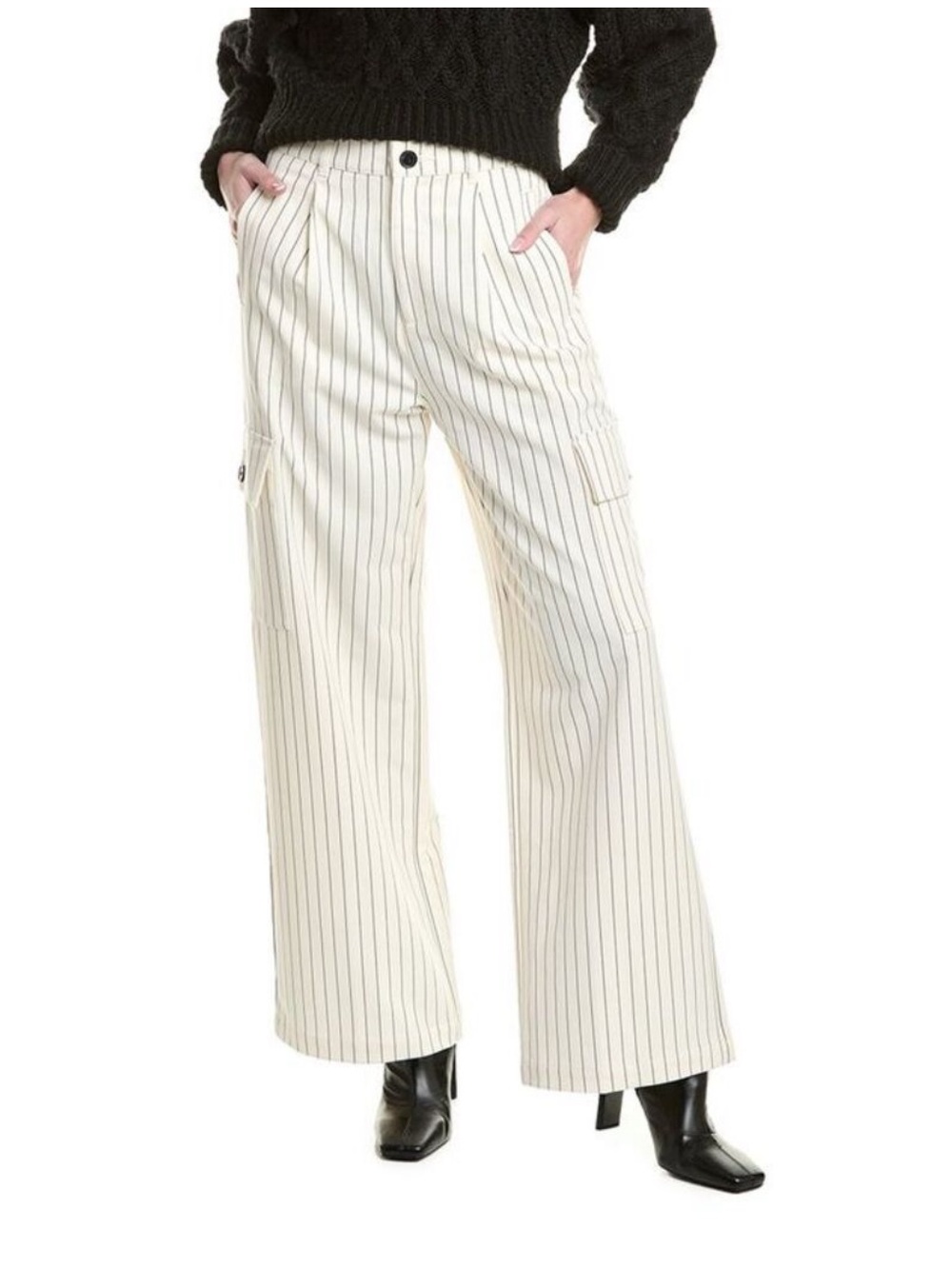 Pistola Womens  Brynn High-Rise Le Blanc Pinstripe Relaxed Cargo Pant, White 28